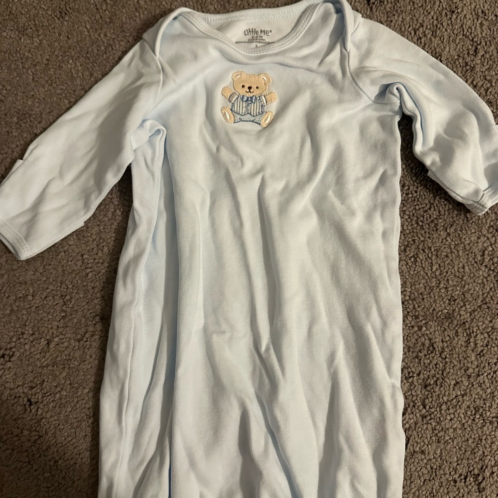 Light Blue Baby Gown with Bear Embroidery